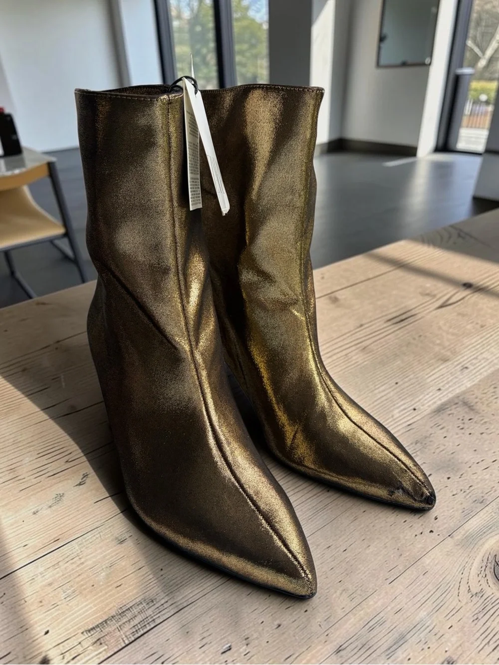 ZARA Metallic Bronze Pointed Ankle Boots Booties